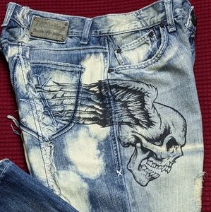 Men’s Affliction Denim Killers Skull Wings Size 34